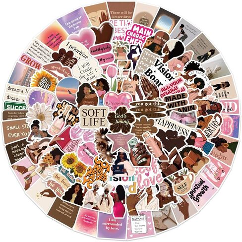 100PCS Melanin Black Girls Vision Board Aesthetic Starry Glitter Stickers, Pink Motivational Inspirational Laptop Planner Jounal Scrapbook Water Bottles Waterproof Decal for Adults Black Women Gift in Saudi Arabia