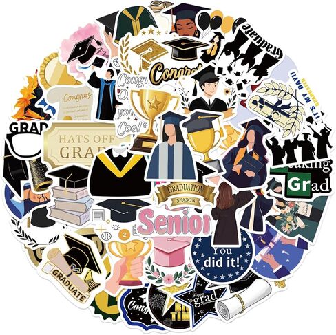 50Pcs Graduation Stickers Graduation Cap Vinyl Stickers for Journaling Scrapbooking Vision Board Supplies Water Bottle Laptops Phone for Party Decorations in Kuwait