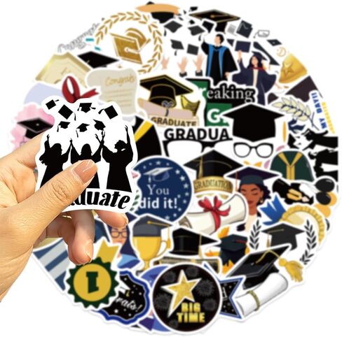 50Pcs Graduation Stickers Graduation Cap Vinyl Stickers for Journaling Scrapbooking Vision Board Supplies Water Bottle Laptops Phone for Party Decorations in Kuwait