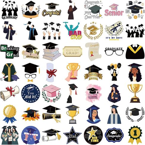 50Pcs Graduation Stickers Graduation Cap Vinyl Stickers for Journaling Scrapbooking Vision Board Supplies Water Bottle Laptops Phone for Party Decorations in Kuwait