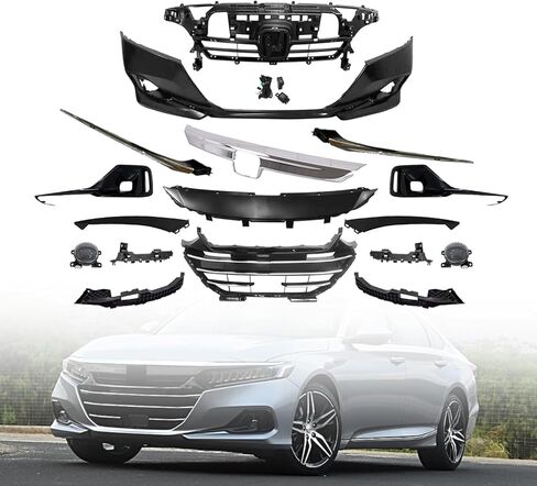 Front Bumper Cover Set Compatible With 2021-2022 Hon-da Accord EX, LX, Sport, Touring Sedan,With Grille & Fog Lights HO2592147, HO2593147, HO1039159, HO1038159, HO1042143, HO1043143, HO1000329 in Kuwait