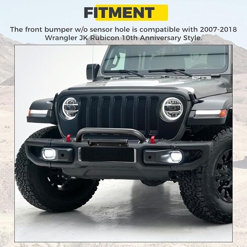 المصد الأمامي KUAFU متوافق مع طراز 2007-2018 Wrangler JK Rubicon للذكرى العاشرة من الفولاذ المطلي بمسحوق أسود in Kuwait