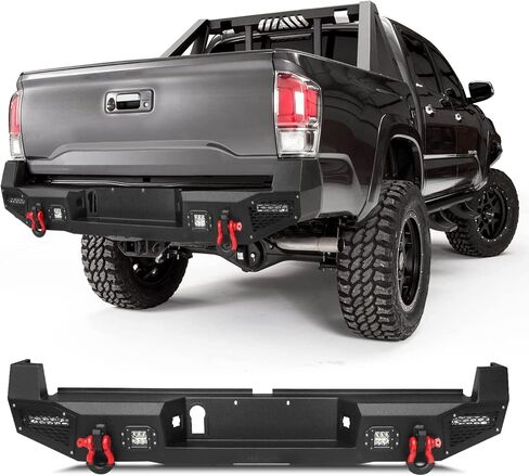Rear Bumper for T-acoma, AAIWA Pickup Truck Off Road Bumper with 4 LED Lights and 2 D-ring Compatible with T-acoma 2016 2017 2018 2019 2020 2021 2022 2023, Textured Black in Saudi Arabia