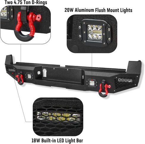 Rear Bumper for T-acoma, AAIWA Pickup Truck Off Road Bumper with 4 LED Lights and 2 D-ring Compatible with T-acoma 2016 2017 2018 2019 2020 2021 2022 2023, Textured Black in Saudi Arabia