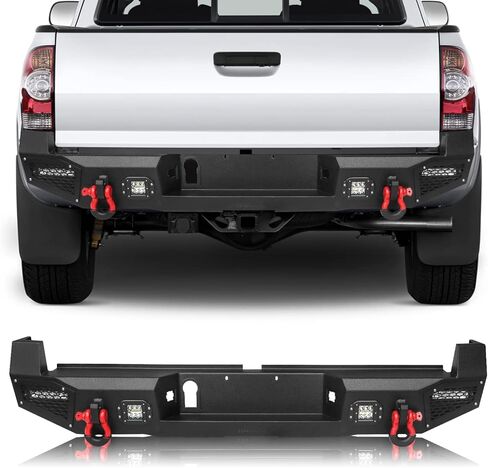 Rear Bumper for T-acoma, AAIWA Pickup Truck Off Road Bumper with 4 LED Lights and 2 D-ring Compatible with T-acoma 2016 2017 2018 2019 2020 2021 2022 2023, Textured Black in Saudi Arabia