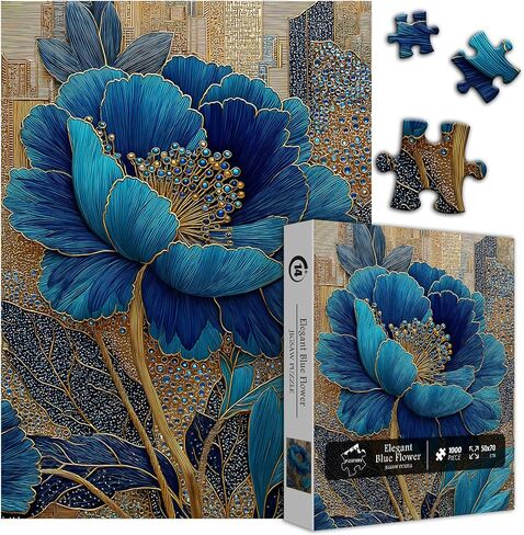Blue Flower Puzzles for Adults 1000 Pieces, Beautiful Vintage Elegant Floral Jigsaw Puzzles, Diamond Aesthetic Art Plant Theme Puzzle Challenge for Adults Artistic in Kuwait