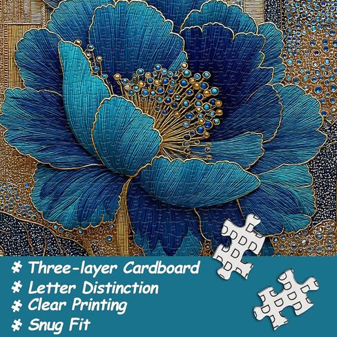 Blue Flower Puzzles for Adults 1000 Pieces, Beautiful Vintage Elegant Floral Jigsaw Puzzles, Diamond Aesthetic Art Plant Theme Puzzle Challenge for Adults Artistic in Kuwait