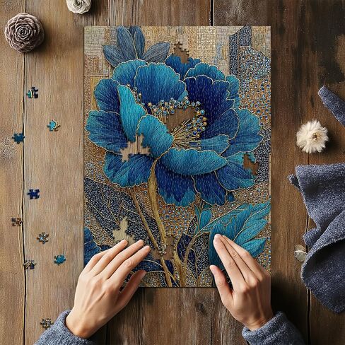 Blue Flower Puzzles for Adults 1000 Pieces, Beautiful Vintage Elegant Floral Jigsaw Puzzles, Diamond Aesthetic Art Plant Theme Puzzle Challenge for Adults Artistic in Kuwait