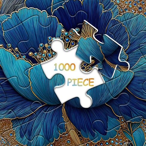 Blue Flower Puzzles for Adults 1000 Pieces, Beautiful Vintage Elegant Floral Jigsaw Puzzles, Diamond Aesthetic Art Plant Theme Puzzle Challenge for Adults Artistic in Kuwait