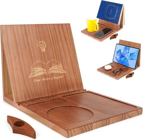Triangle Book Holder Stand & Reading Valet, Foldable Wooden Book Rest with Cup, Phone, Glasses & Pen Holder, Includes Thumb Page Holder, Ideal Reading Accessory Gift for Book Lovers, Readers in Saudi Arabia