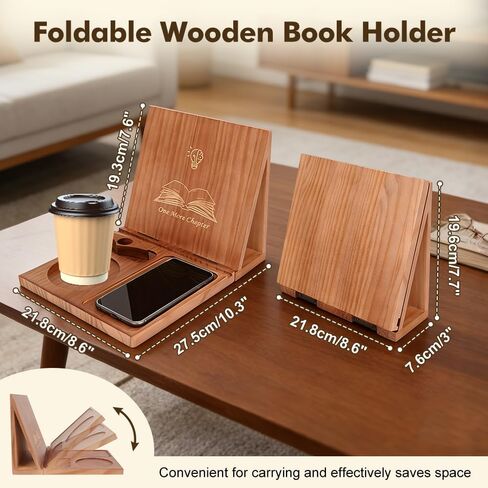 Triangle Book Holder Stand & Reading Valet, Foldable Wooden Book Rest with Cup, Phone, Glasses & Pen Holder, Includes Thumb Page Holder, Ideal Reading Accessory Gift for Book Lovers, Readers in Saudi Arabia