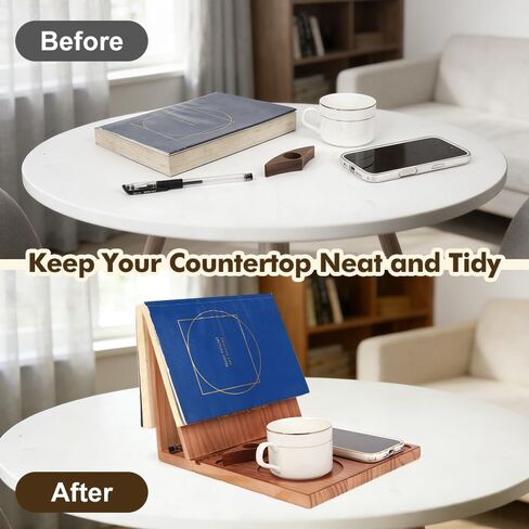 Triangle Book Holder Stand & Reading Valet, Foldable Wooden Book Rest with Cup, Phone, Glasses & Pen Holder, Includes Thumb Page Holder, Ideal Reading Accessory Gift for Book Lovers, Readers in Saudi Arabia