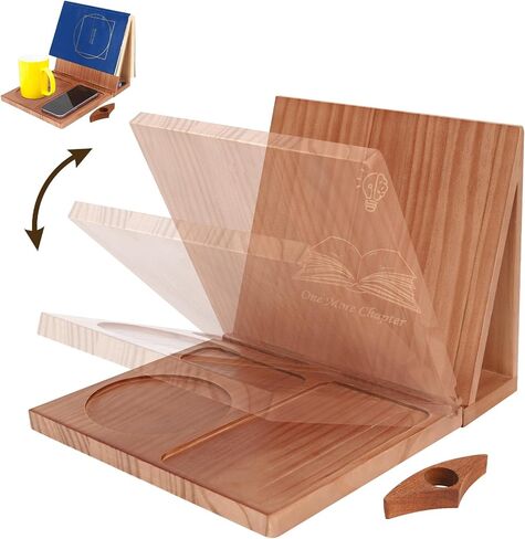 Triangle Book Holder Stand & Reading Valet, Foldable Wooden Book Rest with Cup, Phone, Glasses & Pen Holder, Includes Thumb Page Holder, Ideal Reading Accessory Gift for Book Lovers, Readers in Saudi Arabia