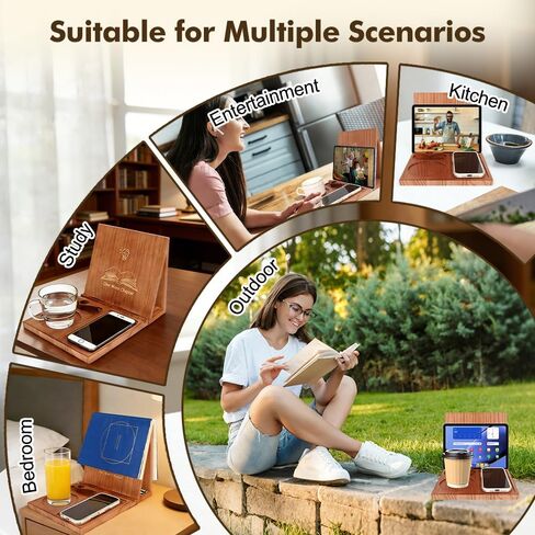 Triangle Book Holder Stand & Reading Valet, Foldable Wooden Book Rest with Cup, Phone, Glasses & Pen Holder, Includes Thumb Page Holder, Ideal Reading Accessory Gift for Book Lovers, Readers in Saudi Arabia