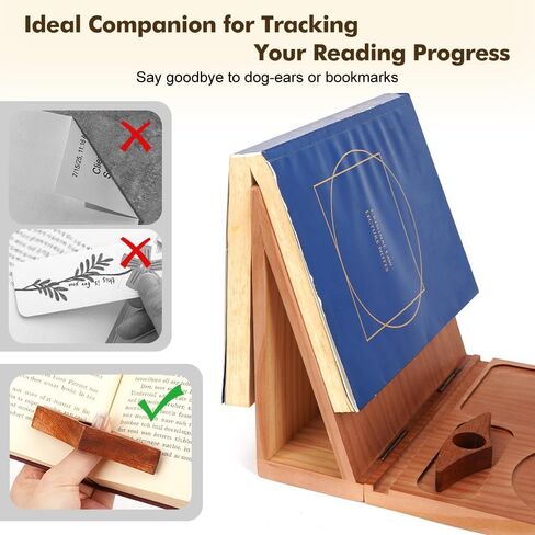 Triangle Book Holder Stand & Reading Valet, Foldable Wooden Book Rest with Cup, Phone, Glasses & Pen Holder, Includes Thumb Page Holder, Ideal Reading Accessory Gift for Book Lovers, Readers in Saudi Arabia