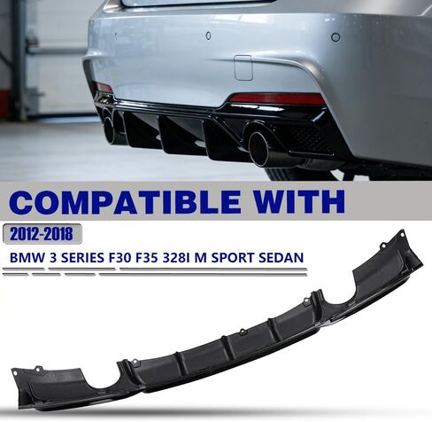Gloss Black Rear Diffuser FIT 2012–2018 BMW 3 Series F30/F31 330i 335i 340i M Sport – M-Tech Single Muffler Dual Out Bumper Lower Lip – Exterior Styling Upgrade in Saudi Arabia