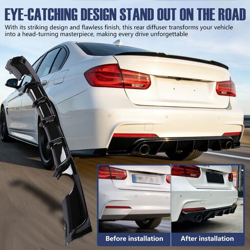 Gloss Black Rear Diffuser FIT 2012–2018 BMW 3 Series F30/F31 330i 335i 340i M Sport – M-Tech Single Muffler Dual Out Bumper Lower Lip – Exterior Styling Upgrade in Saudi Arabia
