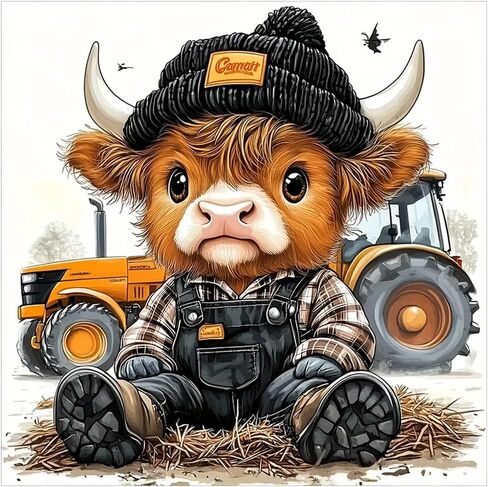 LMBADA Diamond Painting Kits for Adults Highland Cow, 5D Diamond Art Kits Farm Tractor Cow, Round Full Drill Aniaml Painting DIY Dot Gem Crafts Home Wall Decor Gift 12x12 Inch in Kuwait