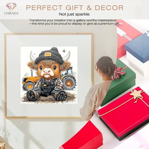 LMBADA Diamond Painting Kits for Adults Highland Cow, 5D Diamond Art Kits Farm Tractor Cow, Round Full Drill Aniaml Painting DIY Dot Gem Crafts Home Wall Decor Gift 12x12 Inch in Kuwait