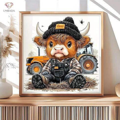 LMBADA Diamond Painting Kits for Adults Highland Cow, 5D Diamond Art Kits Farm Tractor Cow, Round Full Drill Aniaml Painting DIY Dot Gem Crafts Home Wall Decor Gift 12x12 Inch in Kuwait