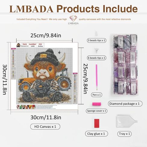 LMBADA Diamond Painting Kits for Adults Highland Cow, 5D Diamond Art Kits Farm Tractor Cow, Round Full Drill Aniaml Painting DIY Dot Gem Crafts Home Wall Decor Gift 12x12 Inch in Kuwait