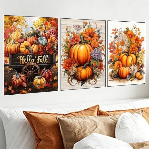 dipqyart 3 حزمة مجموعات الفن الماس للبالغين، مجموعات الرسم الماس الخريف للبالغين، 5d diy الحفر المستديرة الخريف جوهرة الفن الطلاء مع الماس النقاط مجموعات لديكور المنزل هدية عطلة 12x16 بوصة (اليقطين) in Kuwait