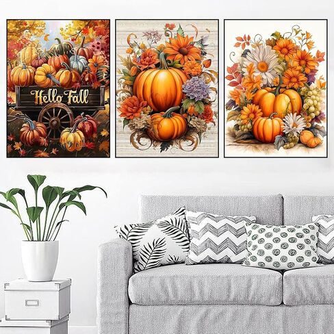 dipqyart 3 حزمة مجموعات الفن الماس للبالغين، مجموعات الرسم الماس الخريف للبالغين، 5d diy الحفر المستديرة الخريف جوهرة الفن الطلاء مع الماس النقاط مجموعات لديكور المنزل هدية عطلة 12x16 بوصة (اليقطين) in Kuwait