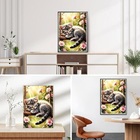 DPHERO Swinging Cat Diamond Painting Kits for Beginners Adults,5D DIY Sleeping Cat Diamond Art Kits,Round Full Drill Wildflowers Gem Art Crafts,DIY Painting by Numbers for Home Wall Decor 12x16 inch in Saudi Arabia