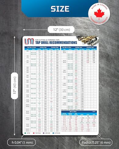 Inch/Metric Tap Drill Recommendations Chart for Cutting and Forming Taps | Waterproof Magnetic Guide Poster for CNC Machine Shop, Garage, Toolbox | UNC | UNF | ISO | NPT | NPTF | 6"x9" in Saudi Arabia