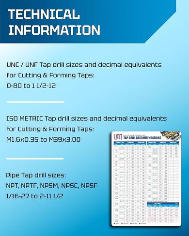 Inch/Metric Tap Drill Recommendations Chart for Cutting and Forming Taps | Waterproof Magnetic Guide Poster for CNC Machine Shop, Garage, Toolbox | UNC | UNF | ISO | NPT | NPTF | 6"x9" in Saudi Arabia