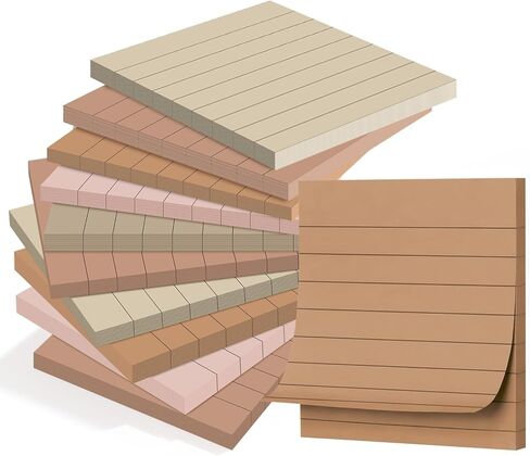 Wiooffen 15 Pads Brown Color Sticky Notes with Lined 3x3 inch Ruled Self Stick Notes Pads Boho Super Sticking Power Memo Pad Vintage Colors Post Note for Office School Meeting Home 40 Sheets/pad 3x3in in Kuwait