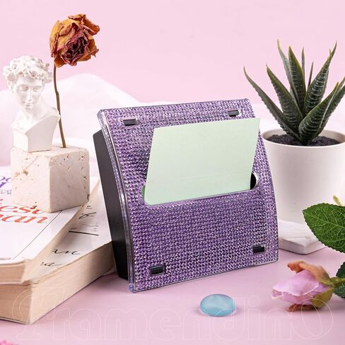 Framendino, Bling Self Sticky Note Holder 3 x 3 Inch Crystal Post It Notes Dispenser for Office Home Desk Accessories (Purple) in Kuwait