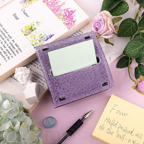 Framendino, Bling Self Sticky Note Holder 3 x 3 Inch Crystal Post It Notes Dispenser for Office Home Desk Accessories (Purple) in Kuwait