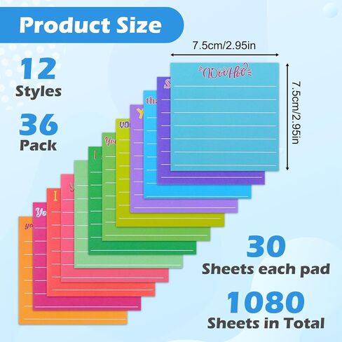 36 Pcs Inspirational Sticky Notes 3 x 3'' Employee Appreciation Gifts Bulk Lined Motivational Note Pads Thank You Gifts for Teacher Nurse Coworker Office(Appreciation) in Saudi Arabia