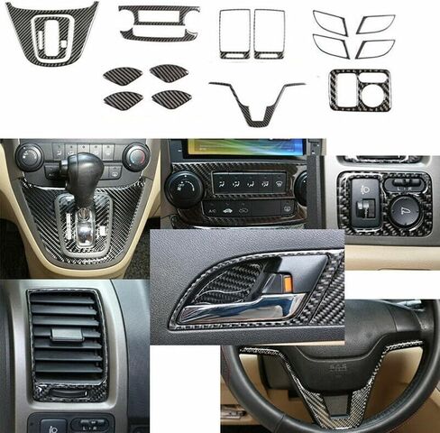16 Pcs Carbon Fiber Interior Trim Kit for Honda CR-V 2007-2011, Full Set Car Dashboard Cover with Self-Adhesive Tape, Black in Saudi Arabia