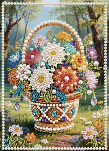 Stalente Pearl Diamond Painting Kits for Adults Flower Basket, 5D Special Shape Diamond Art Kits for Beginners, Crystal Rhinestones Diamond Painting for Home Wall Decoration Gift 12×16inch in Kuwait