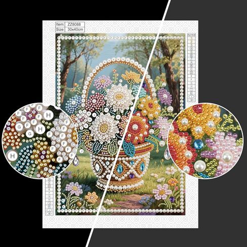 Stalente Pearl Diamond Painting Kits for Adults Flower Basket, 5D Special Shape Diamond Art Kits for Beginners, Crystal Rhinestones Diamond Painting for Home Wall Decoration Gift 12×16inch in Kuwait