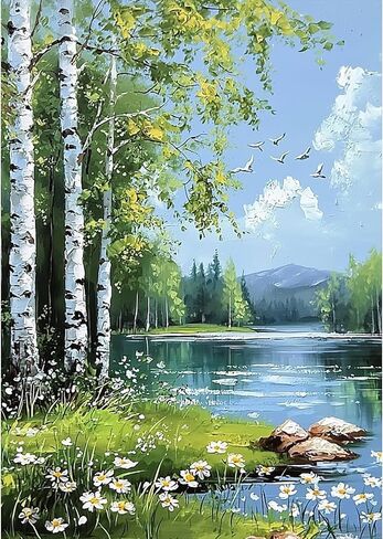 NXIKYO Trees Lakes Diamond Art Kits for Adults, Nature Scenery 5D Diamond Painting Dots Art Kits for Beginners, Fun DIY Full Round Gem Painting Crafts for Adults, Home Wall Decor 12 x 16 in in Saudi Arabia