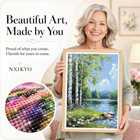 NXIKYO Trees Lakes Diamond Art Kits for Adults, Nature Scenery 5D Diamond Painting Dots Art Kits for Beginners, Fun DIY Full Round Gem Painting Crafts for Adults, Home Wall Decor 12 x 16 in in Saudi Arabia