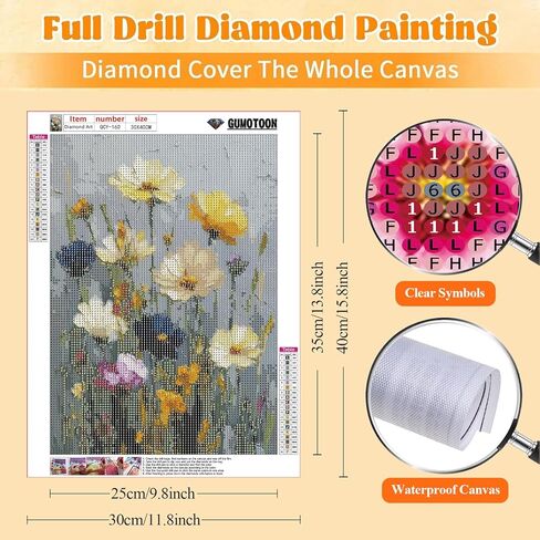 GUMITOON Diamond Art Kits for Adults-Flower Full Drill Diamond Dots Paintings for Beginners, Round 5D Paint with Diamonds Pictures Gem Art Painting Kits DIY Crafts Kits 12"x16" QCY-160 in Saudi Arabia