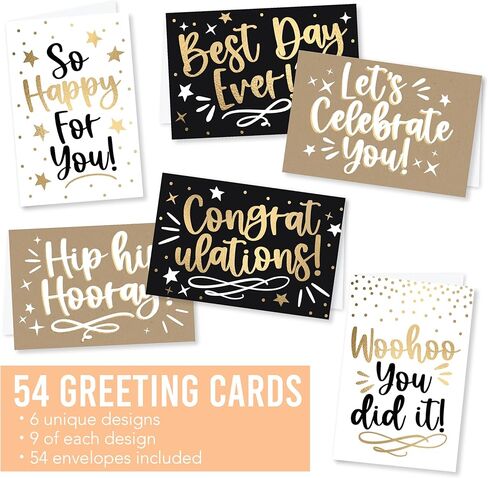 Hadley Designs Congratulations Cards with Envelopes -54 Graduation Cards 2026 Grad Card Bulk Congrats Card, Blank Greeting Notecard For Kindergarten Middle School & College Graduates, Designed in USA in Kuwait