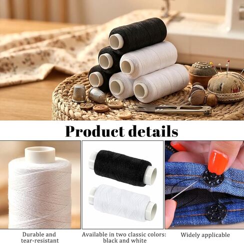 6 PCS All Purpose Sewing Thread, 120 Yards Per Roll Polyester Thread String for Sewing Machine Quilting Hand Stitching Embroidery (3 White + 3 Black) in Kuwait