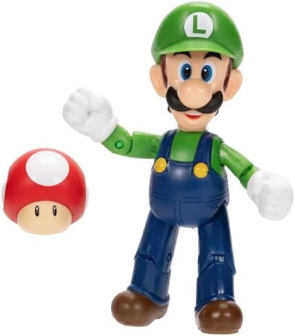 Super Mario Luigi 4 Inch Action Figure with Red Mushroom in Kuwait