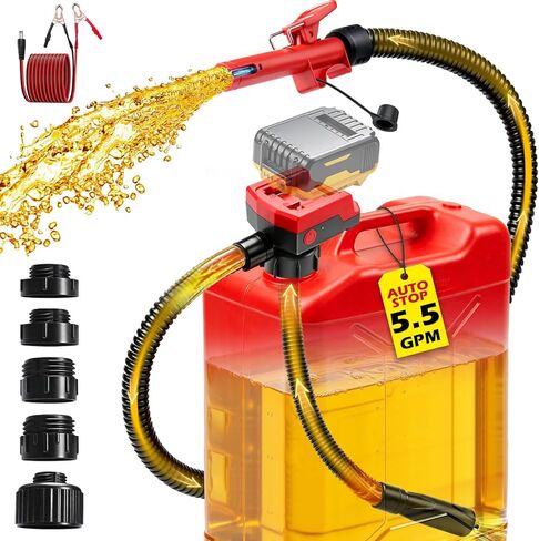 5.5 GPM Cordless Fuel Transfer Pump with Auto Shut-Off & Beep Alert, 57"Hose & 5Adapters, Compatible with DeWalt 20V & Milwaukee 18V Batteries, Portable Gas Can Pump for Gasoline andDiesel (Bare Tool) in Saudi Arabia