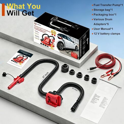 5.5 GPM Cordless Fuel Transfer Pump with Auto Shut-Off & Beep Alert, 57"Hose & 5Adapters, Compatible with DeWalt 20V & Milwaukee 18V Batteries, Portable Gas Can Pump for Gasoline andDiesel (Bare Tool) in Saudi Arabia