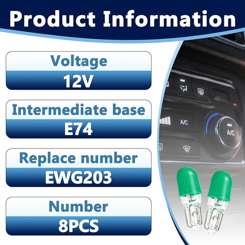 8PCS 90069-98004 HVAC Control Bulbs E74 12V Compatible with Toyota 4Runner Camry Corolla Avalon Sienna RAV4 T100 1984-2003, Replace for 90981-11014, EWG203 in Kuwait