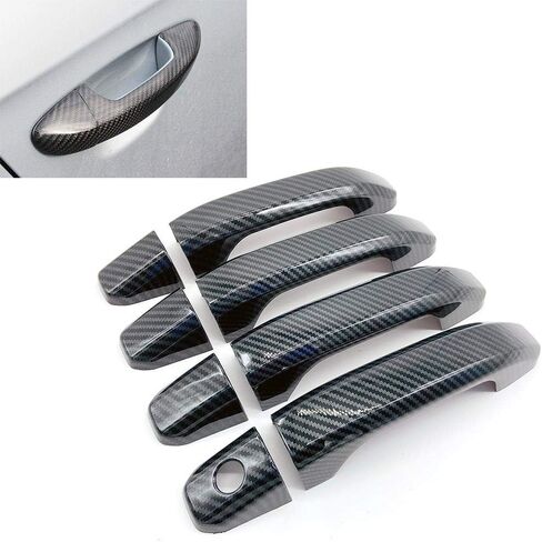 Carbon Fiber Print Style Side Door Handle Cover Overlay Compatible with 2014-2020 Silverado Sierra Tahoe Suburban No Smart Buttons Only in Saudi Arabia