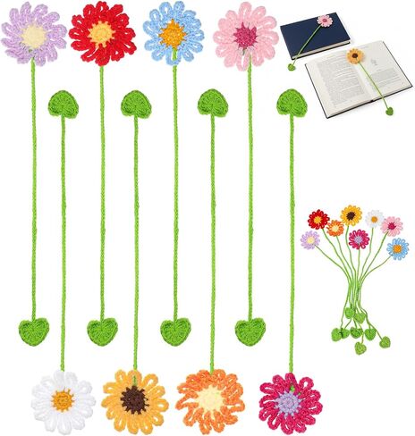 8 Pack Crochet Bookmarks, Colorful Flower Bookmarks for Book Lovers & Teachers (11.8 x 2.2 Inches) in Saudi Arabia