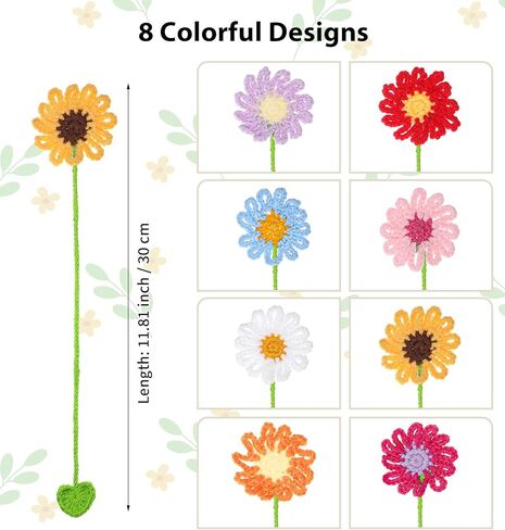 8 Pack Crochet Bookmarks, Colorful Flower Bookmarks for Book Lovers & Teachers (11.8 x 2.2 Inches) in Saudi Arabia
