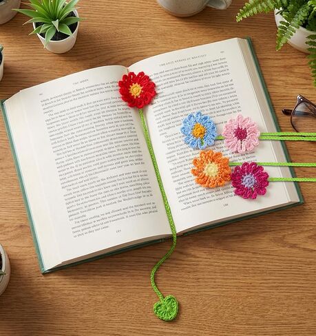 8 Pack Crochet Bookmarks, Colorful Flower Bookmarks for Book Lovers & Teachers (11.8 x 2.2 Inches) in Saudi Arabia